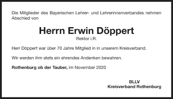 Traueranzeige von Erwin Döppert von Rothenburg