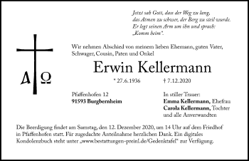 Traueranzeige von Erwin Kellermann von Neustadt/ Scheinfeld/ Uffenheim