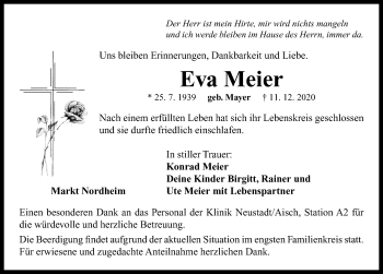 Traueranzeige von Eva Meier von Neustadt/ Scheinfeld/ Uffenheim