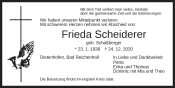 Traueranzeige von Frieda Scheiderer von Ansbach