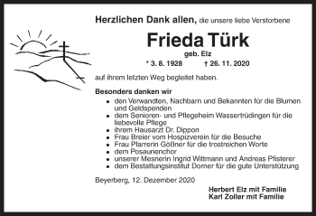 Traueranzeige von Frieda Türk von Dinkelsbühl/ Feuchtwangen