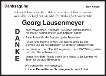 Traueranzeige von Georg Lausenmeyer von Dinkelsbühl/ Feuchtwangen