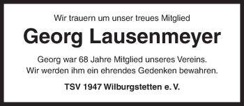 Traueranzeige von Georg Lausenmeyer von Dinkelsbühl/ Feuchtwangen