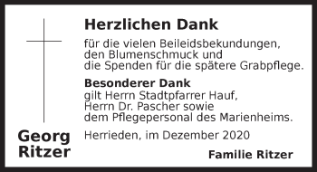 Traueranzeige von Georg Ritzer von Ansbach