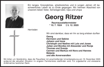 Traueranzeige von Georg Ritzer von Ansbach