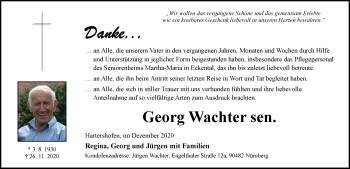 Traueranzeige von Georg Wachter von Rothenburg