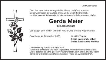 Traueranzeige von Gerda Meier von GE