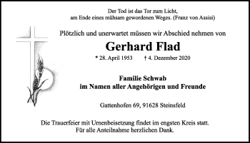 Traueranzeige von Gerhard Flad von Rothenburg