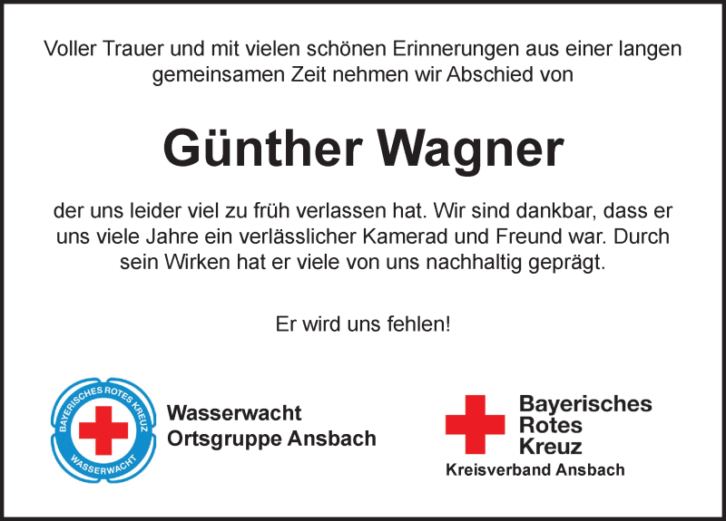  Traueranzeige für Günther Wagner vom 01.12.2020 aus Ansbach