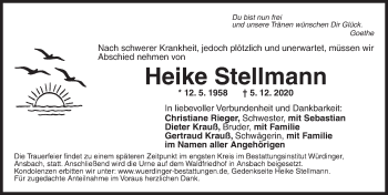 Traueranzeige von Heike Stellmann von Ansbach