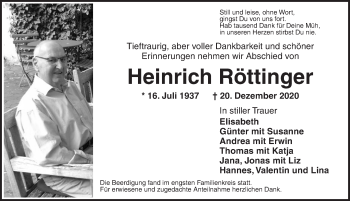 Traueranzeige von Heinrich Röttinger von Dinkelsbühl/ Feuchtwangen