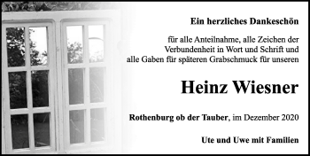 Traueranzeige von Heinz Wiesner von Rothenburg