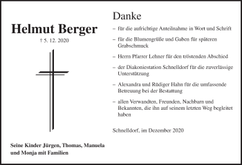 Traueranzeige von Helmut Berger von Dinkelsbühl/ Feuchtwangen