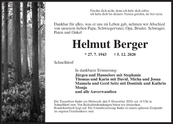 Traueranzeige von Helmut Berger von Dinkelsbühl/ Feuchtwangen