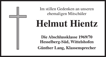 Traueranzeige von Helmut Hientz von Dinkelsbühl/ Feuchtwangen