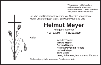 Traueranzeige von Helmut Meyer von Ansbach