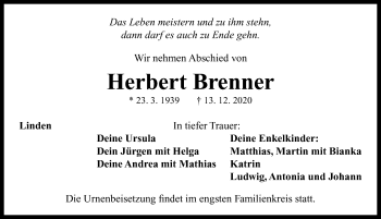 Traueranzeige von Herbert Brenner von Neustadt/ Scheinfeld/ Uffenheim