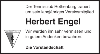 Traueranzeige von Herbert Engel von Rothenburg