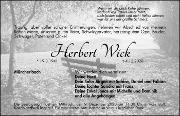 Traueranzeige von Herbert Wick von Ansbach