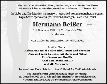 Traueranzeige von Hermann Beißer von Rothenburg