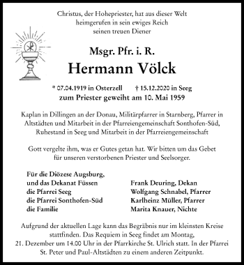 Traueranzeige von Hermann Völck von Dinkelsbühl/ Feuchtwangen