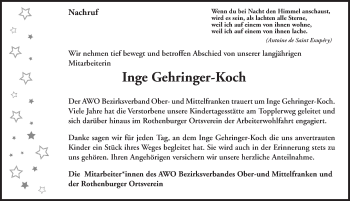 Traueranzeige von Inge Gehringer-Koch von Rothenburg