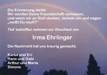 Traueranzeige von Irma Ehrlinger von Rothenburg
