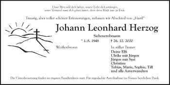 Traueranzeige von Johann Leonhard Herzog von Ansbach