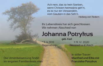 Traueranzeige von Johanna Potryhus von Neustadt/ Scheinfeld/ Uffenheim