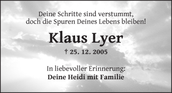 Traueranzeige von Klaus Lyer von Ansbach