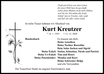 Traueranzeige von Kurt Kreutzer von Neustadt/ Scheinfeld/ Uffenheim