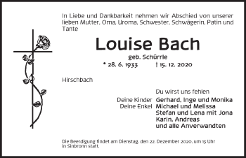 Traueranzeige von Louise Bach von Dinkelsbühl/ Feuchtwangen