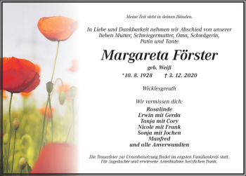 Traueranzeige von Margareta Förster von Ansbach