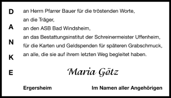 Traueranzeige von Maria Götz von Neustadt/ Scheinfeld/ Uffenheim