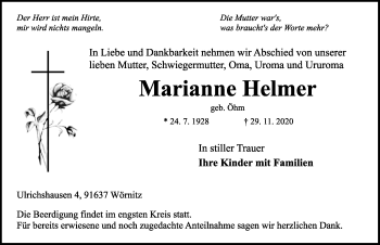 Traueranzeige von Marianne Helmer von Dinkelsbühl/ Feuchtwangen