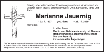 Traueranzeige von Marianne Jauernig von Ansbach