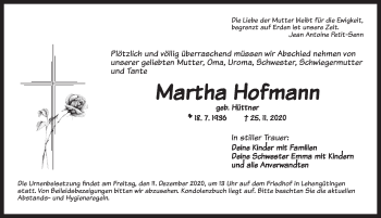 Traueranzeige von Martha Hofmann von Dinkelsbühl/ Feuchtwangen
