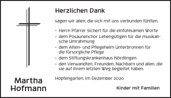 Traueranzeige von Martha Hofmann von Dinkelsbühl/ Feuchtwangen