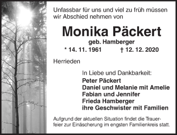 Traueranzeige von Monika Päckert von Ansbach