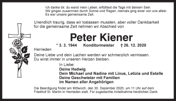 Traueranzeige von Peter Kiener von Ansbach