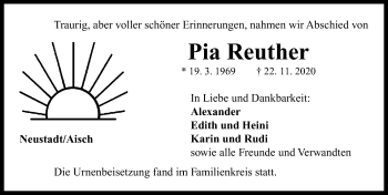 Traueranzeige von Pia Reuther von Neustadt/ Scheinfeld/ Uffenheim