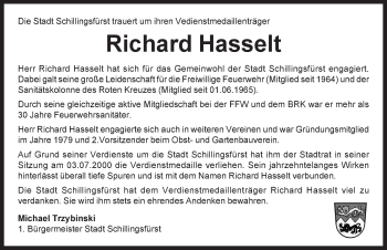 Traueranzeige von Richard Hasselt von Rothenburg