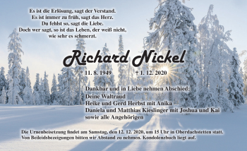 Traueranzeige von Richard Nickel von Ansbach