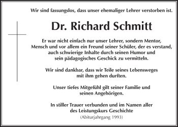 Traueranzeige von Richard Schmitt von Rothenburg
