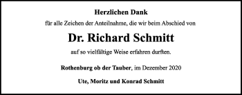 Traueranzeige von Richard Schmitt von Rothenburg