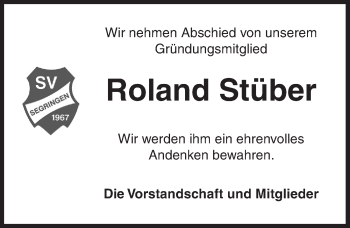 Traueranzeige von Roland Stüber von Dinkelsbühl/ Feuchtwangen