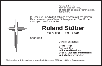 Traueranzeige von Roland Stüber von Dinkelsbühl/ Feuchtwangen