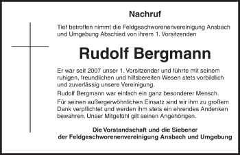 Traueranzeige von Rudolf Bergmann von Ansbach