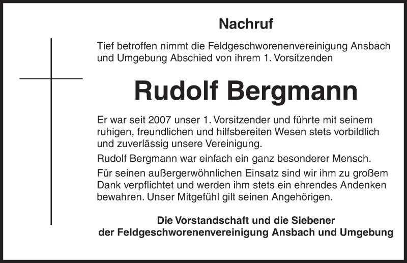  Traueranzeige für Rudolf Bergmann vom 16.12.2020 aus Ansbach