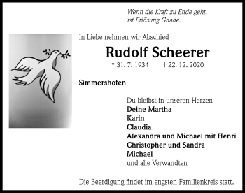 Traueranzeige von Rudolf Scheerer von Neustadt/ Scheinfeld/ Uffenheim